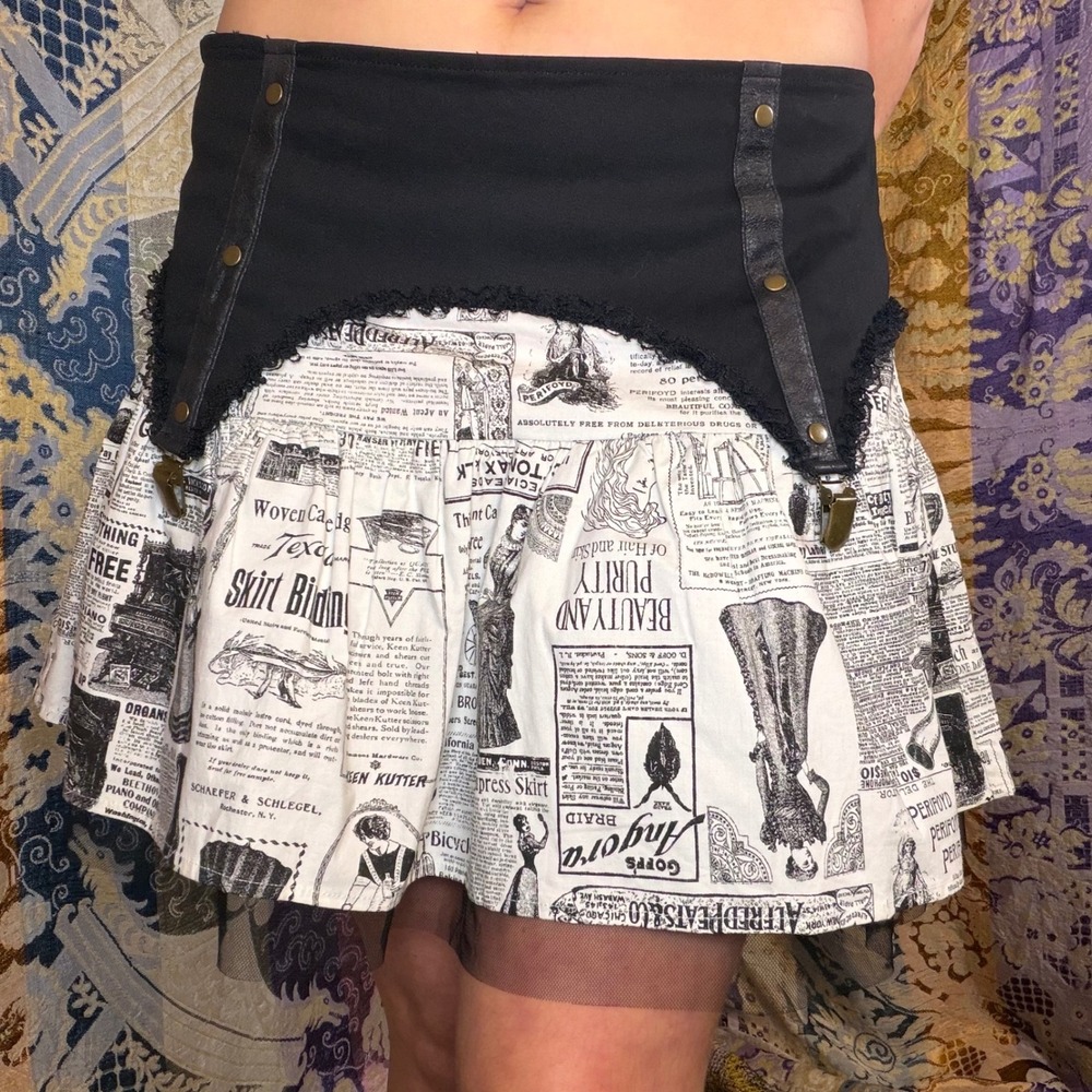 Lip Service Step In Time Old News Gartered Mini Skirt Victorian Goth Size XL